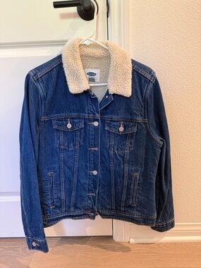 Old Navy Blue Denim Jacket with Cream Sherpa Collar